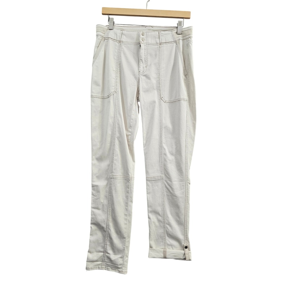 The WHBM Pret-A-Pedi Pants Sz 4 Cream Solid Utility Cargo Mid-Rise Straight Leg